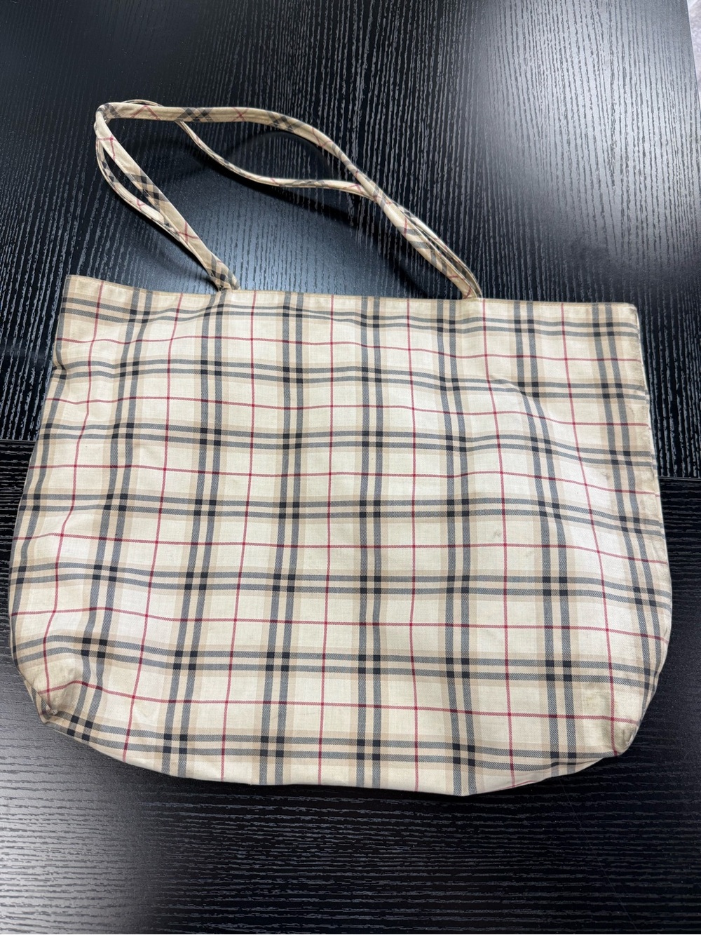 Burberry Beige Plaid Cotton Tote